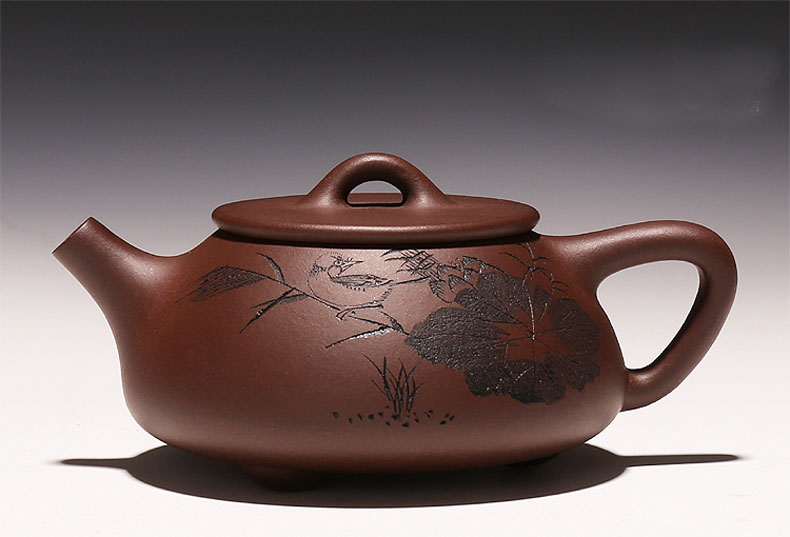 宜兴正品名家紫砂壶 全手工 手绘石瓢壶原矿紫泥茶壶茶具